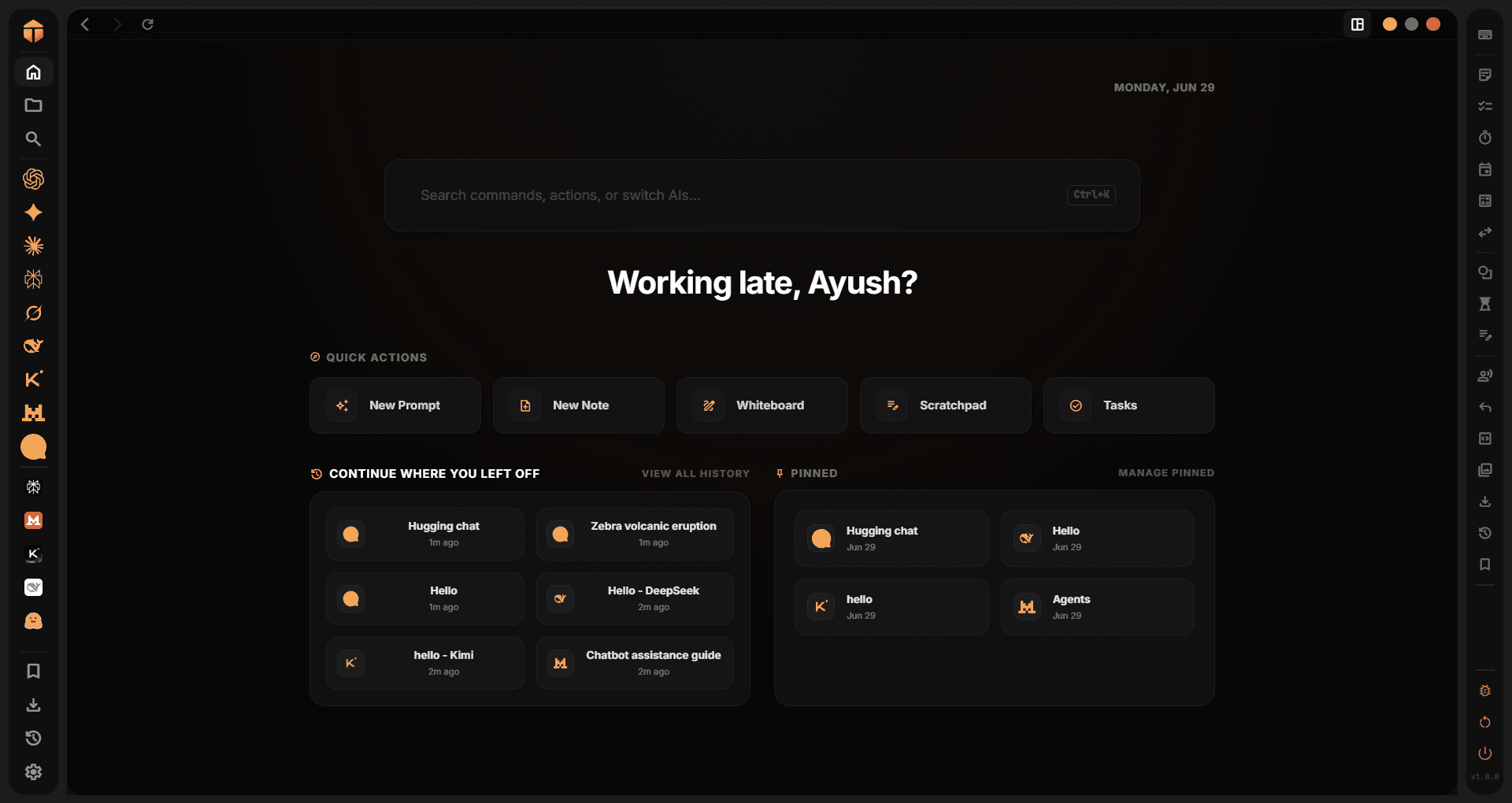 The Thred desktop app showing the home view with the AI sidebar